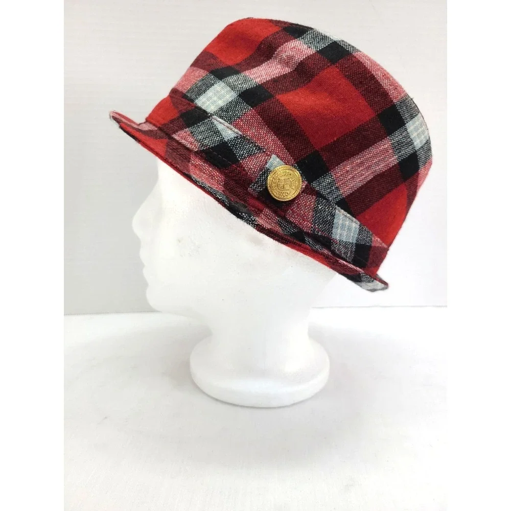 August Hat Company Womens Red Tartan Plaid Fedora Wool Blend